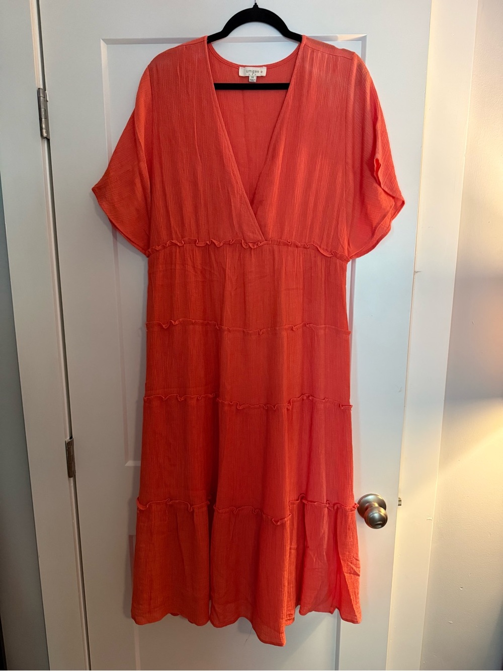 Umgee 2XL Coral Tiered Maxi Dress Flutter Sleeve V Neck Boho